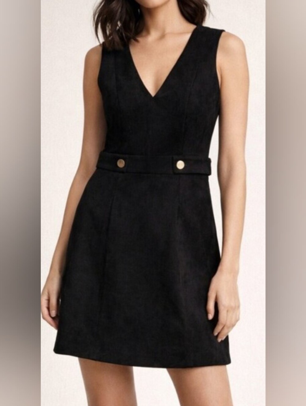 H&M Black V-Neck Sleeveless Dress with Waist Buttons